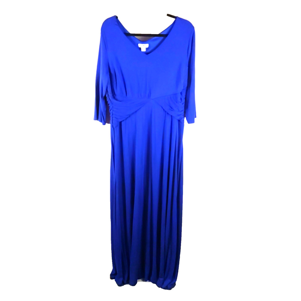 Cato Women's Dress T Shirt Material Size 18/30 W Blue Quarter Sleeve Midi V Neck